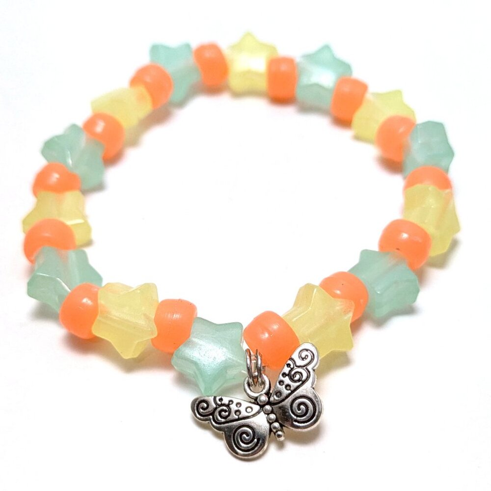 Handmade Vintage 90s Pastel Star Beaded Bracelet Kawaii Preppy Glow in the Dark
